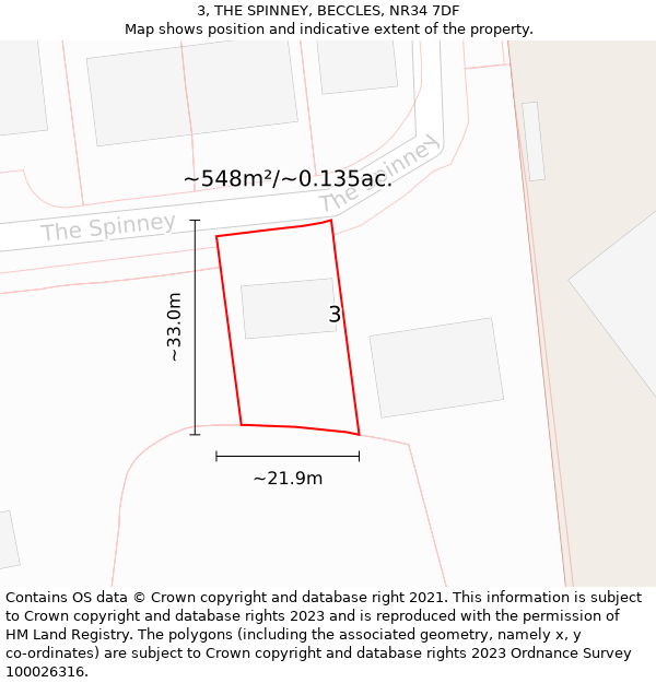 3, THE SPINNEY, BECCLES, NR34 7DF: Plot and title map