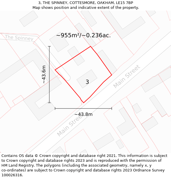 3, THE SPINNEY, COTTESMORE, OAKHAM, LE15 7BP: Plot and title map