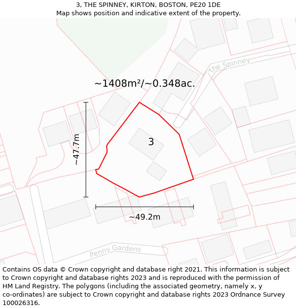 3, THE SPINNEY, KIRTON, BOSTON, PE20 1DE: Plot and title map