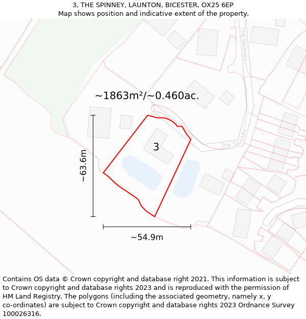 3, THE SPINNEY, LAUNTON, BICESTER, OX25 6EP: Plot and title map