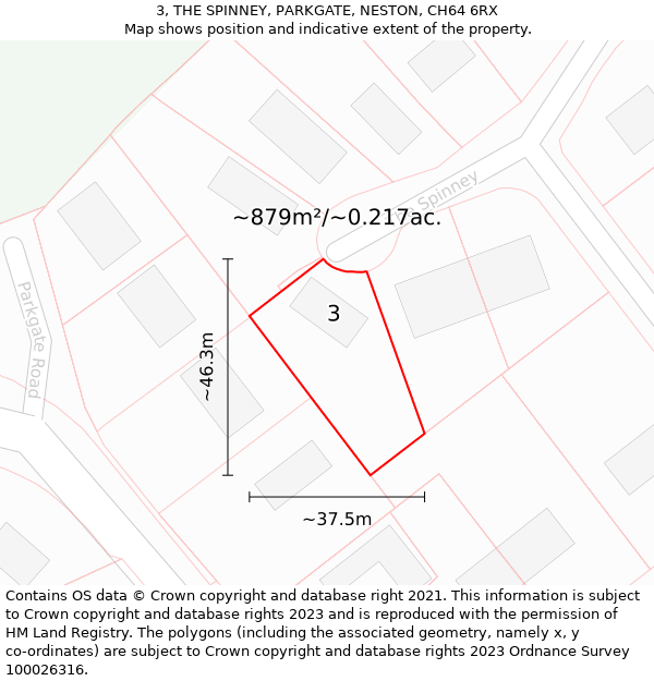 3, THE SPINNEY, PARKGATE, NESTON, CH64 6RX: Plot and title map