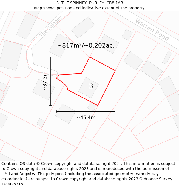 3, THE SPINNEY, PURLEY, CR8 1AB: Plot and title map