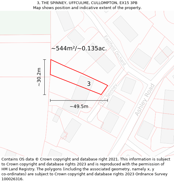 3, THE SPINNEY, UFFCULME, CULLOMPTON, EX15 3PB: Plot and title map