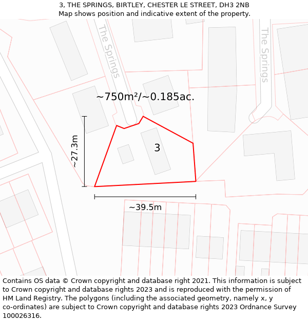 3, THE SPRINGS, BIRTLEY, CHESTER LE STREET, DH3 2NB: Plot and title map