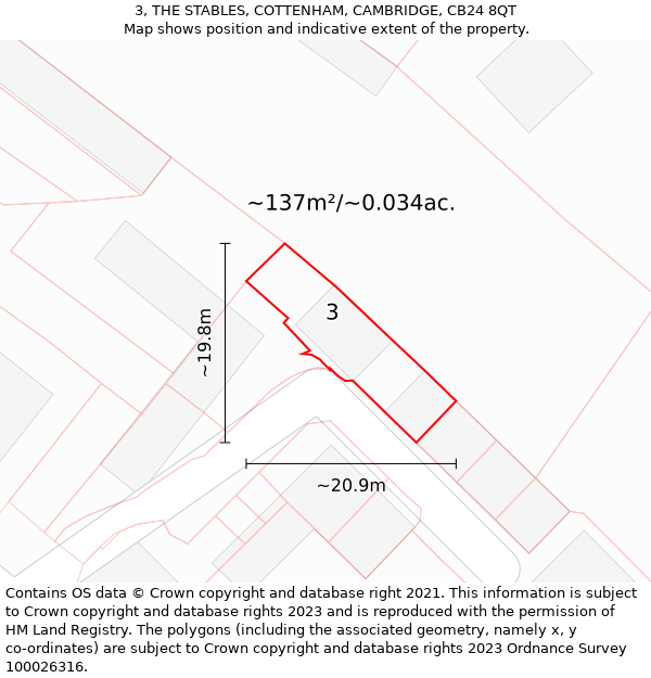 3, THE STABLES, COTTENHAM, CAMBRIDGE, CB24 8QT: Plot and title map