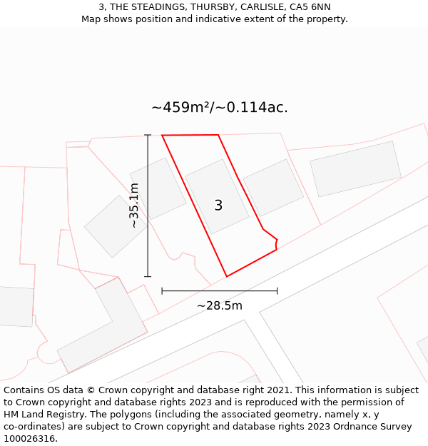 3, THE STEADINGS, THURSBY, CARLISLE, CA5 6NN: Plot and title map