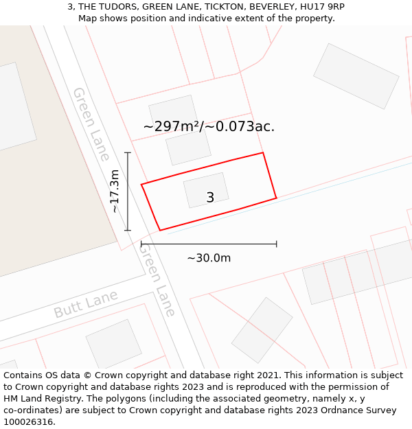 3, THE TUDORS, GREEN LANE, TICKTON, BEVERLEY, HU17 9RP: Plot and title map