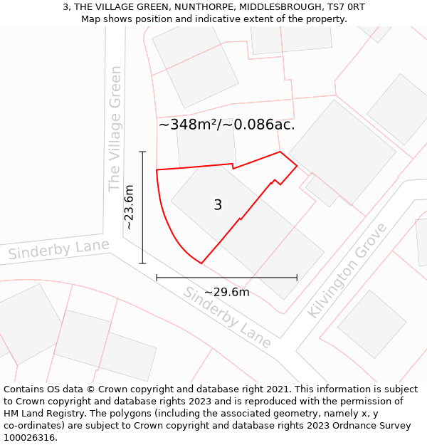 3, THE VILLAGE GREEN, NUNTHORPE, MIDDLESBROUGH, TS7 0RT: Plot and title map