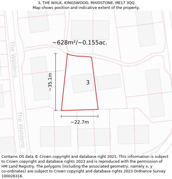 3, THE WALK, KINGSWOOD, MAIDSTONE, ME17 3QQ: Plot and title map