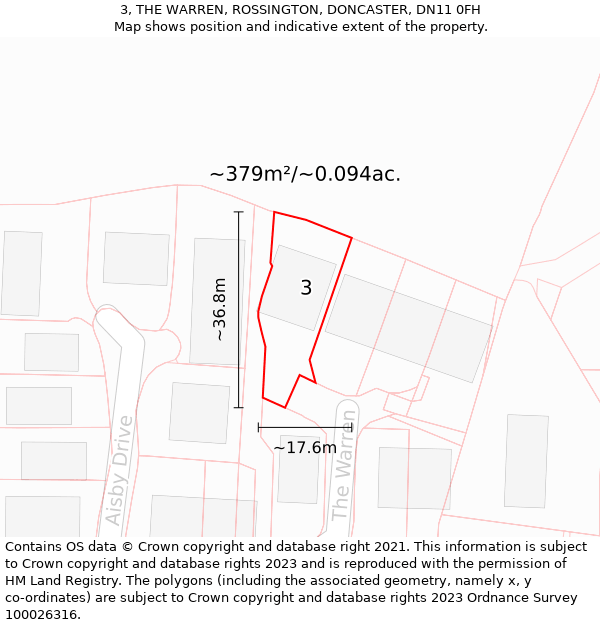 3, THE WARREN, ROSSINGTON, DONCASTER, DN11 0FH: Plot and title map