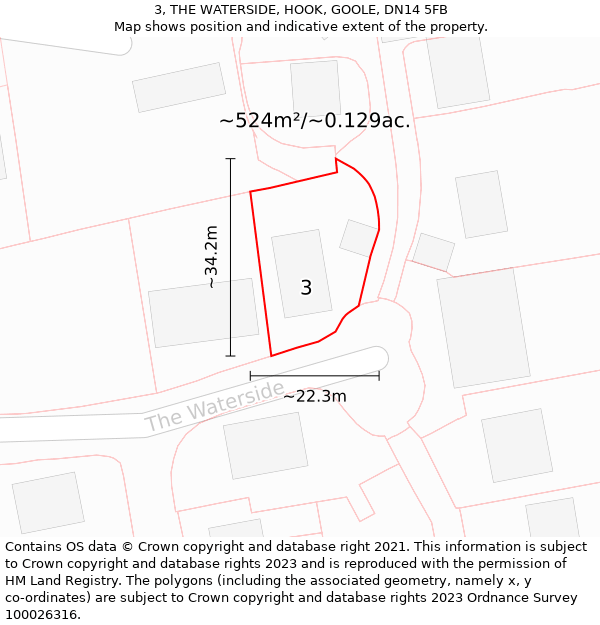 3, THE WATERSIDE, HOOK, GOOLE, DN14 5FB: Plot and title map