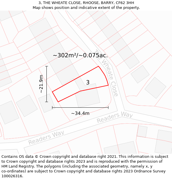 3, THE WHEATE CLOSE, RHOOSE, BARRY, CF62 3HH: Plot and title map