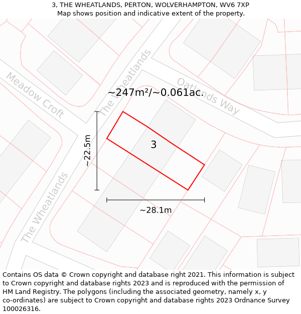 3, THE WHEATLANDS, PERTON, WOLVERHAMPTON, WV6 7XP: Plot and title map