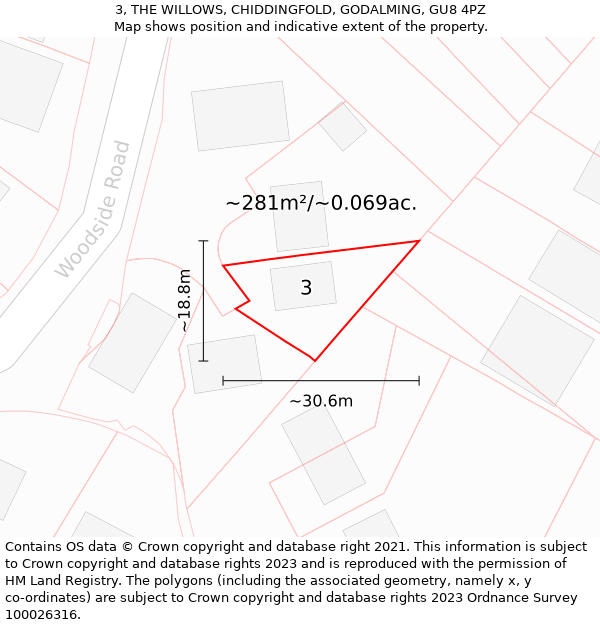 3, THE WILLOWS, CHIDDINGFOLD, GODALMING, GU8 4PZ: Plot and title map