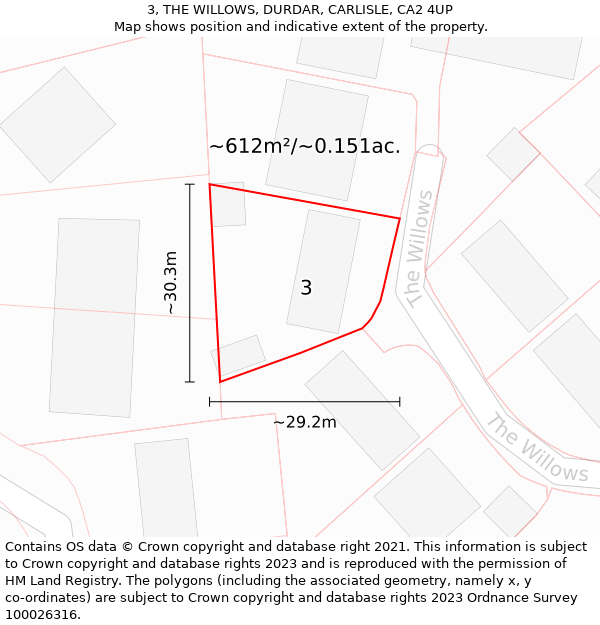 3, THE WILLOWS, DURDAR, CARLISLE, CA2 4UP: Plot and title map