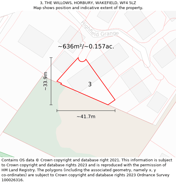 3, THE WILLOWS, HORBURY, WAKEFIELD, WF4 5LZ: Plot and title map