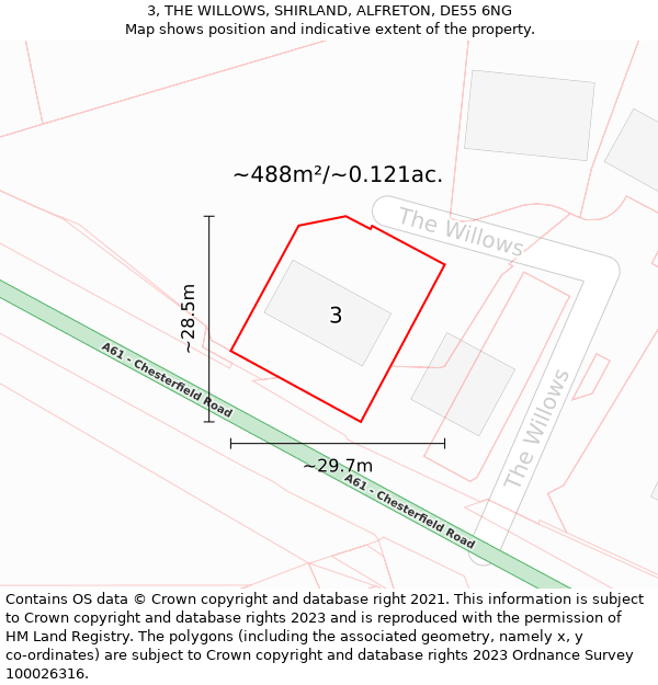 3, THE WILLOWS, SHIRLAND, ALFRETON, DE55 6NG: Plot and title map