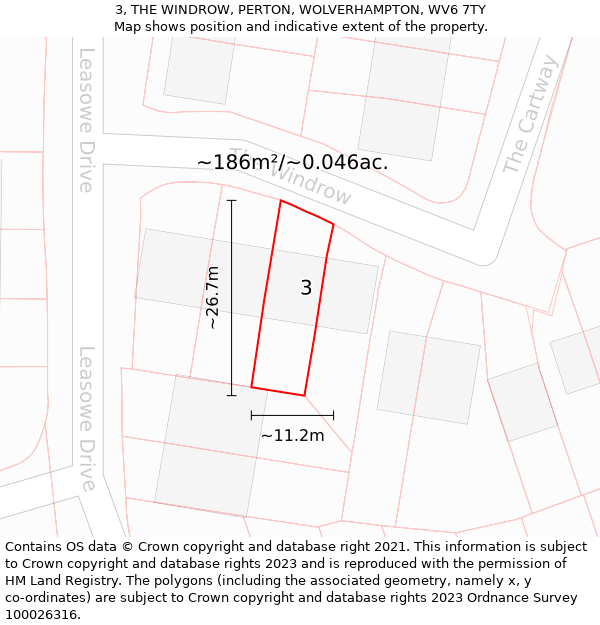 3, THE WINDROW, PERTON, WOLVERHAMPTON, WV6 7TY: Plot and title map