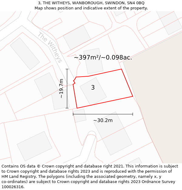 3, THE WITHEYS, WANBOROUGH, SWINDON, SN4 0BQ: Plot and title map