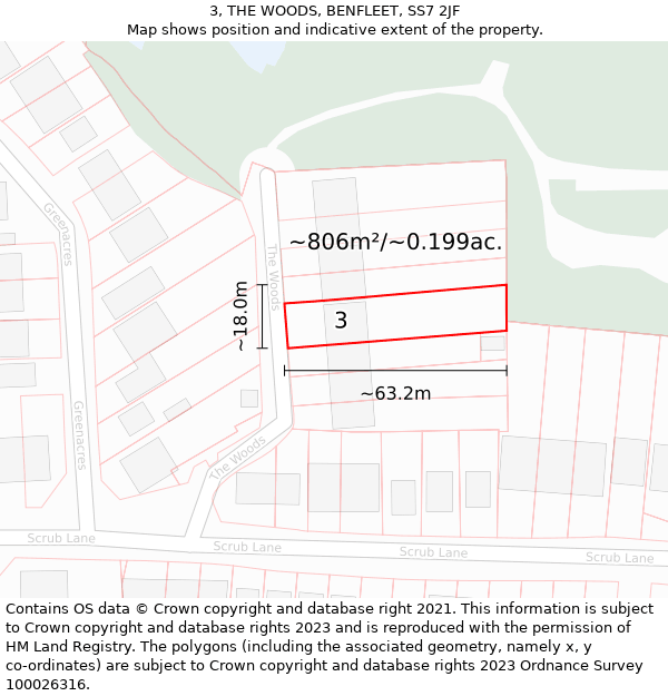 3, THE WOODS, BENFLEET, SS7 2JF: Plot and title map