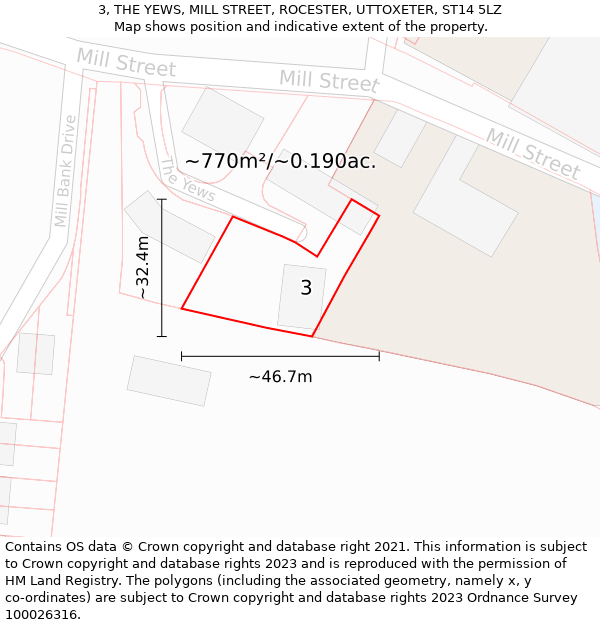 3, THE YEWS, MILL STREET, ROCESTER, UTTOXETER, ST14 5LZ: Plot and title map