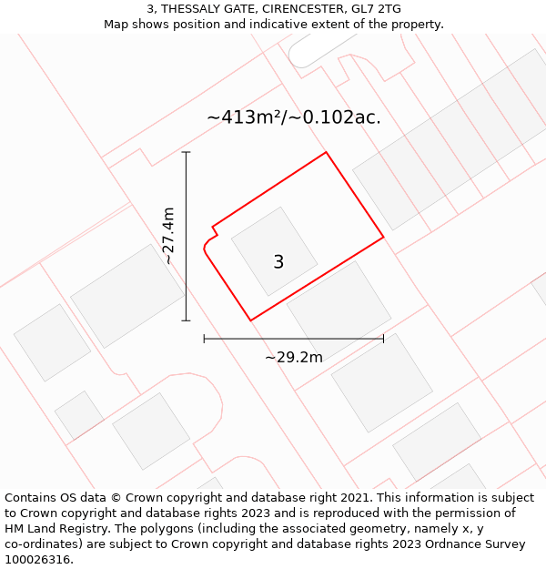 3, THESSALY GATE, CIRENCESTER, GL7 2TG: Plot and title map