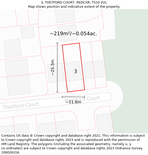 3, THETFORD COURT, REDCAR, TS10 2UL: Plot and title map