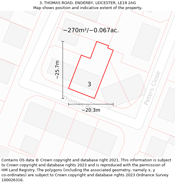 3, THOMAS ROAD, ENDERBY, LEICESTER, LE19 2AG: Plot and title map