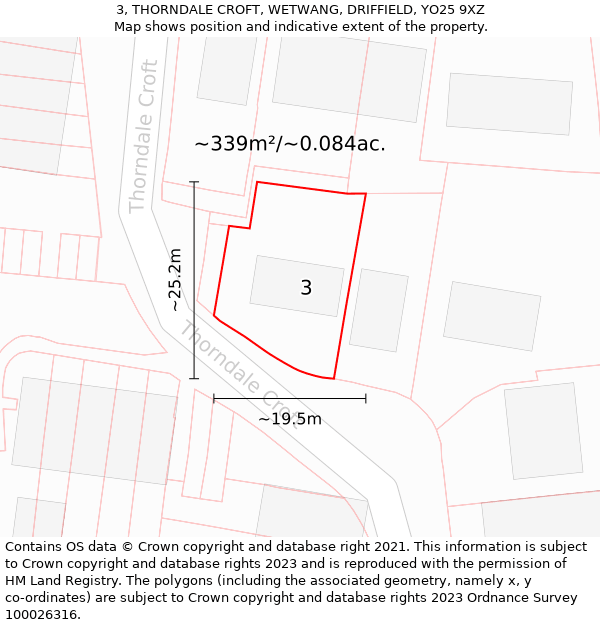 3, THORNDALE CROFT, WETWANG, DRIFFIELD, YO25 9XZ: Plot and title map