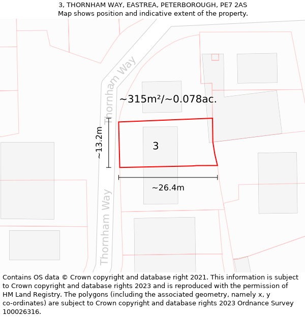 3, THORNHAM WAY, EASTREA, PETERBOROUGH, PE7 2AS: Plot and title map