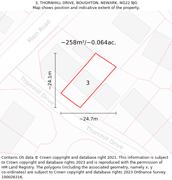 3, THORNHILL DRIVE, BOUGHTON, NEWARK, NG22 9JG: Plot and title map