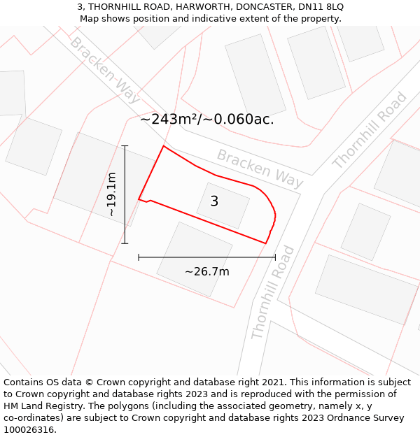 3, THORNHILL ROAD, HARWORTH, DONCASTER, DN11 8LQ: Plot and title map