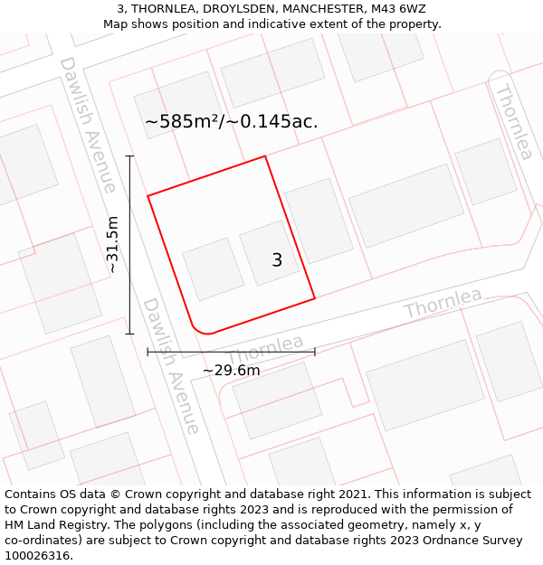 3, THORNLEA, DROYLSDEN, MANCHESTER, M43 6WZ: Plot and title map