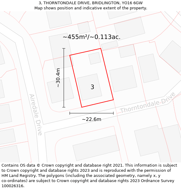 3, THORNTONDALE DRIVE, BRIDLINGTON, YO16 6GW: Plot and title map