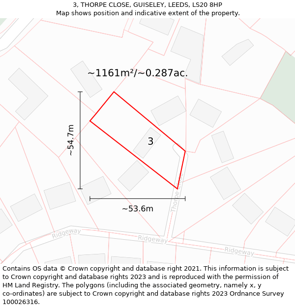 3, THORPE CLOSE, GUISELEY, LEEDS, LS20 8HP: Plot and title map