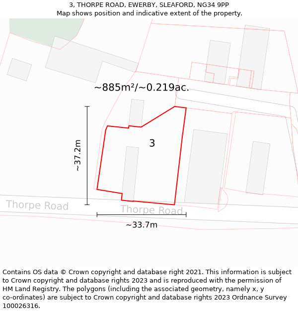 3, THORPE ROAD, EWERBY, SLEAFORD, NG34 9PP: Plot and title map