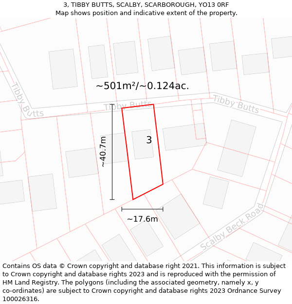 3, TIBBY BUTTS, SCALBY, SCARBOROUGH, YO13 0RF: Plot and title map