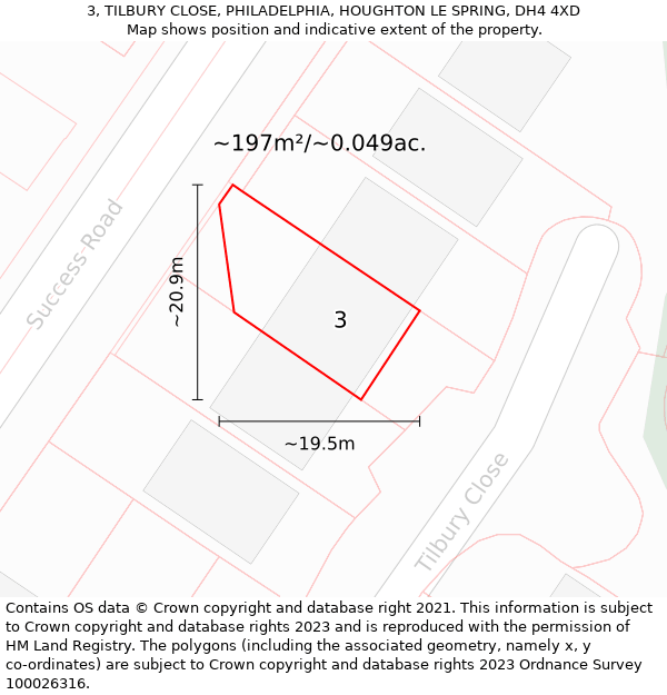 3, TILBURY CLOSE, PHILADELPHIA, HOUGHTON LE SPRING, DH4 4XD: Plot and title map