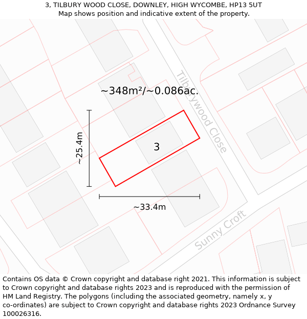 3, TILBURY WOOD CLOSE, DOWNLEY, HIGH WYCOMBE, HP13 5UT: Plot and title map