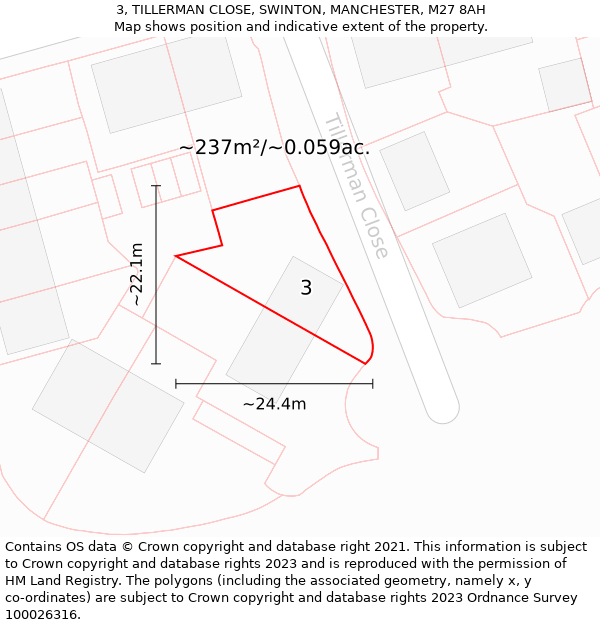 3, TILLERMAN CLOSE, SWINTON, MANCHESTER, M27 8AH: Plot and title map