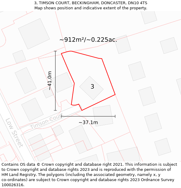 3, TIMSON COURT, BECKINGHAM, DONCASTER, DN10 4TS: Plot and title map