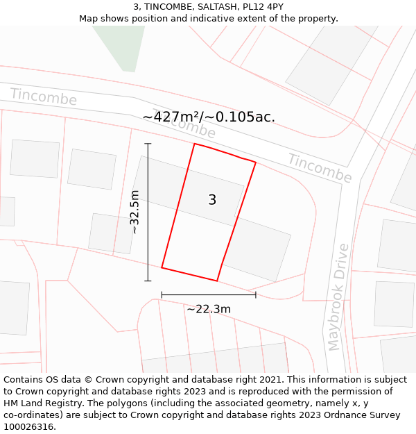 3, TINCOMBE, SALTASH, PL12 4PY: Plot and title map