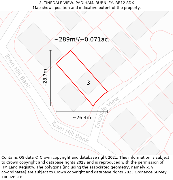 3, TINEDALE VIEW, PADIHAM, BURNLEY, BB12 8DX: Plot and title map