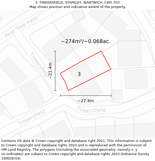 3, TINKERSFIELD, STAPELEY, NANTWICH, CW5 7GY: Plot and title map