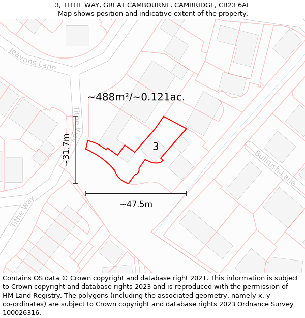 3, TITHE WAY, GREAT CAMBOURNE, CAMBRIDGE, CB23 6AE: Plot and title map