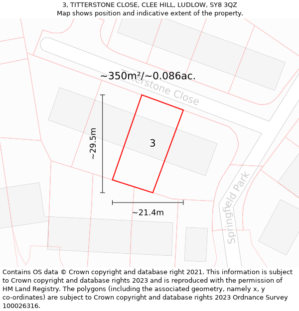 3, TITTERSTONE CLOSE, CLEE HILL, LUDLOW, SY8 3QZ: Plot and title map