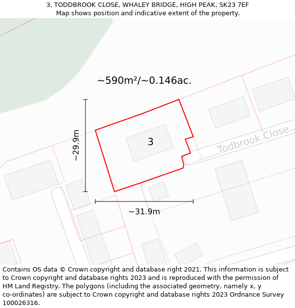 3, TODDBROOK CLOSE, WHALEY BRIDGE, HIGH PEAK, SK23 7EF: Plot and title map