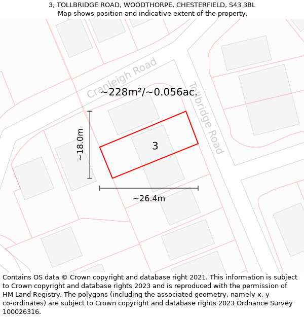 3, TOLLBRIDGE ROAD, WOODTHORPE, CHESTERFIELD, S43 3BL: Plot and title map