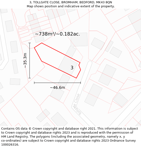 3, TOLLGATE CLOSE, BROMHAM, BEDFORD, MK43 8QN: Plot and title map