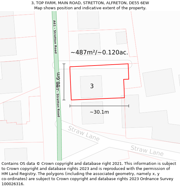 3, TOP FARM, MAIN ROAD, STRETTON, ALFRETON, DE55 6EW: Plot and title map